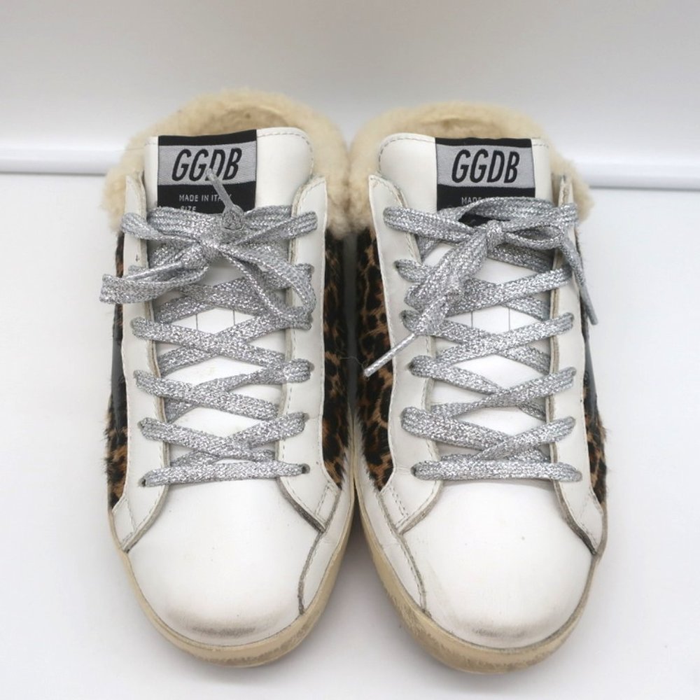 GOLDEN GOOSE SUPERSTAR SABOT SHEARLING SNEAKERS LEOPARD PRINT CALF HAIR SIZE 37 - Picture 3 of 10